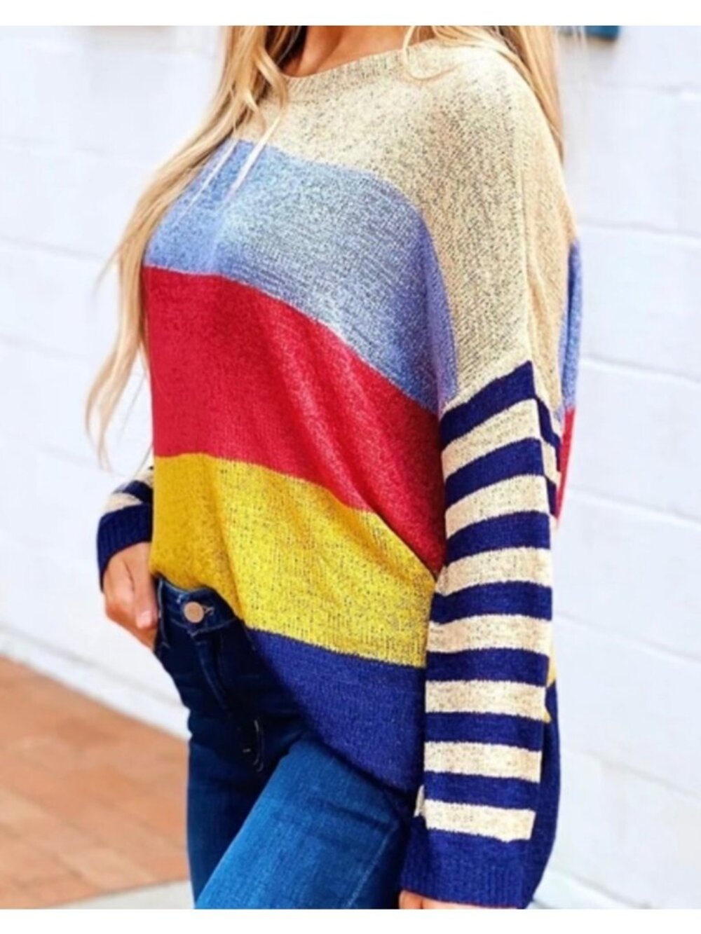 Colorblock Striped Open Knit Sweater Davi Dani S Beach Coastal Multicolor Beach